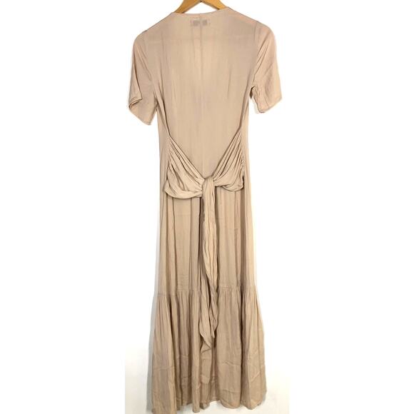 Love Whit Port Dress Tie Waist Short Sleeve Button Front Midi Nude S - Picture 10 of 15